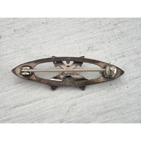 Vintage Sterling Silver Native American Crossed Arrow Turquoise Pin Broock - Picture 4 of 7